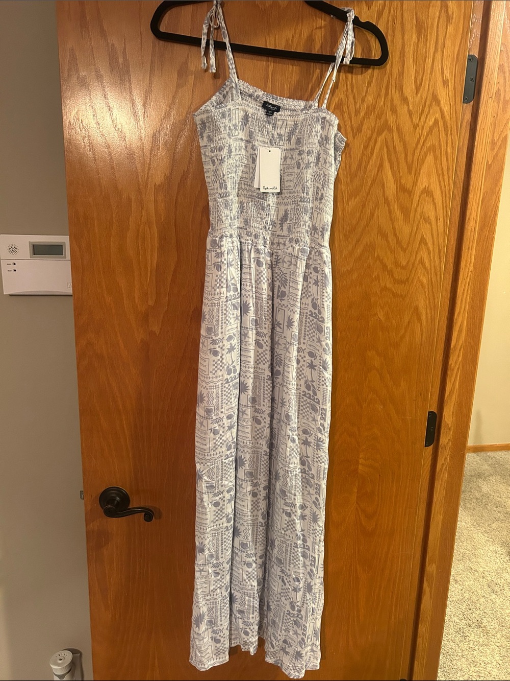 Splendid Light Blue Printed Tie-Shoulder Maxi Dress